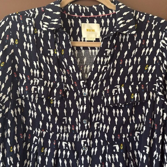 Maeve Anthropologie Bird Print Long Sleeve Button-down Blouse - Picture 3 of 6